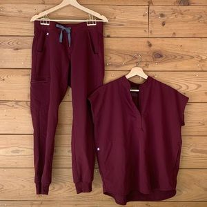 Women’s Figs Scrubs Set in Burgundy